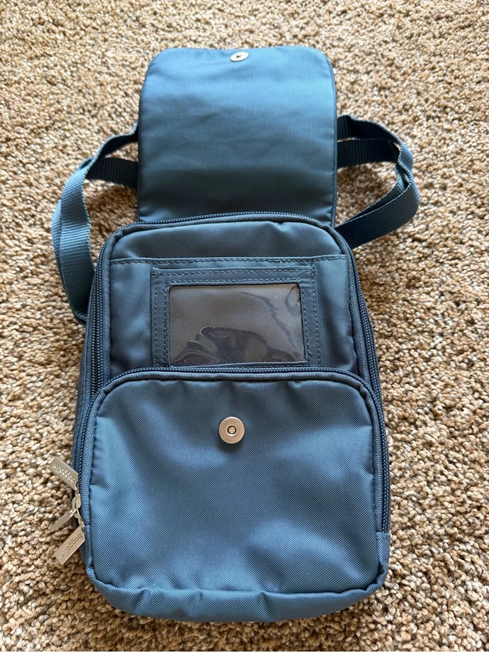 BAGGALLINI Slate Blue Long Nylon Zippered Crossbody Shoulder Bag